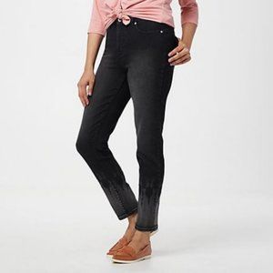 Denim & Co Slim Ankle Jean w/ Bleached Embroidery